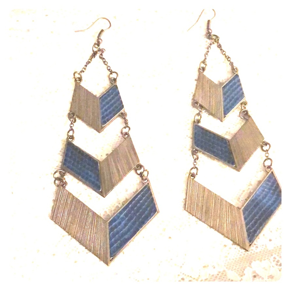 Funky Gray & Blue V Drop Earrings